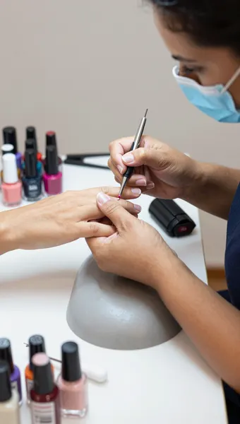 Manicure fazendo as unhas de uma cliente